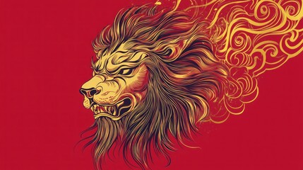 Majestic Golden Lion Head with Swirling Design
