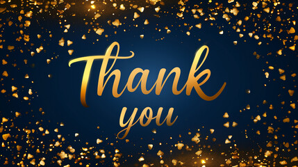 Fototapeta premium Gold 'Thank You' text surrounded by glowing golden sparkles on a dark festive background for celebration themes.
