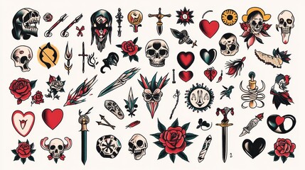 Vector Set Of Old School Tattoo Designs