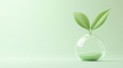 A small green plant is in a glass vase