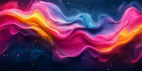 Bold abstract design featuring fluid vibrant patterns in purple, pink, and yellow tones, combining a modern aesthetic with energetic creativity