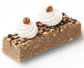 Mocha mousse-flavored granola bars with a rich coffee-infused center, coated in dark chocolate, and sprinkled with crushed coffee beans.