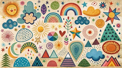 Vintage Abstract Doodle Shapes: Hand-Drawn Geometric Collage Elements