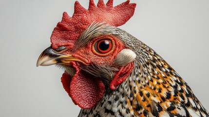 A close-up of a colorful rooster showcasing its detailed feathers and expressive features.