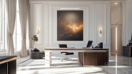 Luxurious Modern Office Interior Design with Abstract Artwork