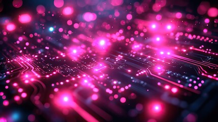 Fototapeta premium Abstract background with circuit motherboard, electricity current, bokeh futuristic, technology patterns, hardware and connectivity with lights for programming, software wallpaper