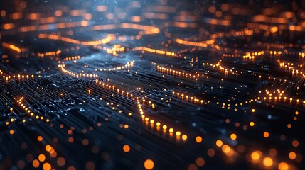 Obraz premium Abstract circuit board represents connection, innovation, and digital transformation with futuristic technology for network hardware and AI.