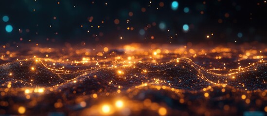 Obraz premium Abstract glowing wave surface with luminous particles and connections, representing digital business themes and innovative technology concepts.
