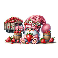 Fototapeta premium Strawberry and cute gnomes
