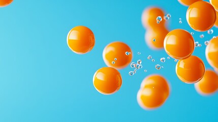 3d render illustration for advertising. Falling orange balls in the blue background. 