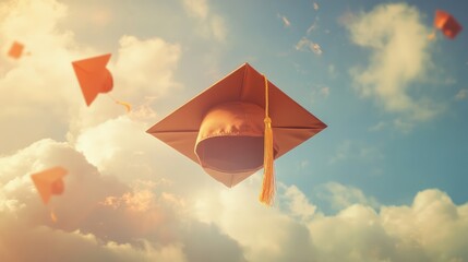 Graduation caps soaring in a vibrant sky symbolizing achievement, education, and the journey toward a successful future.
