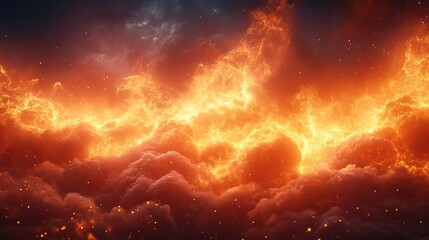 Naklejka premium An abstract fire explosion represents danger, destruction, burning energy, inferno, thermal glow, orange flare, and chaos with a background.