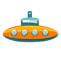 Cute cartoon submarine vector illustration, childish submarine clipart, unique yellow submarine concept