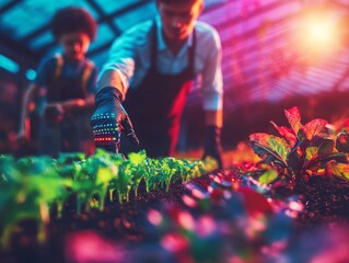 Empowering the future a farmer teaches children about organic farming using technology and ai in a greenhouse environment