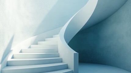 Obraz premium Spiral staircase in a minimalist interior with soft lighting and smooth curves creating a serene atmosphere for modern design concepts