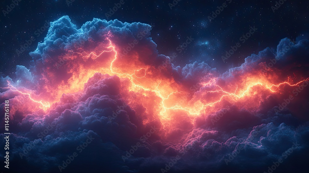 Canvas Prints an abstract universe with lightning in the clouds represents cosmic storms, atmosphere, and space, w
