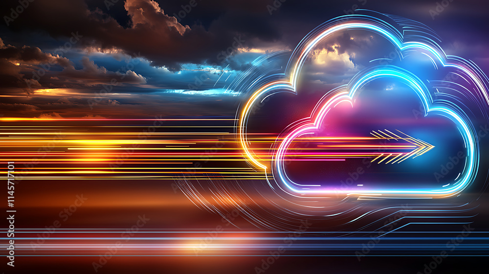 Poster dynamic cloud computing visualization digital realm graphic illustration futuristic environment abst