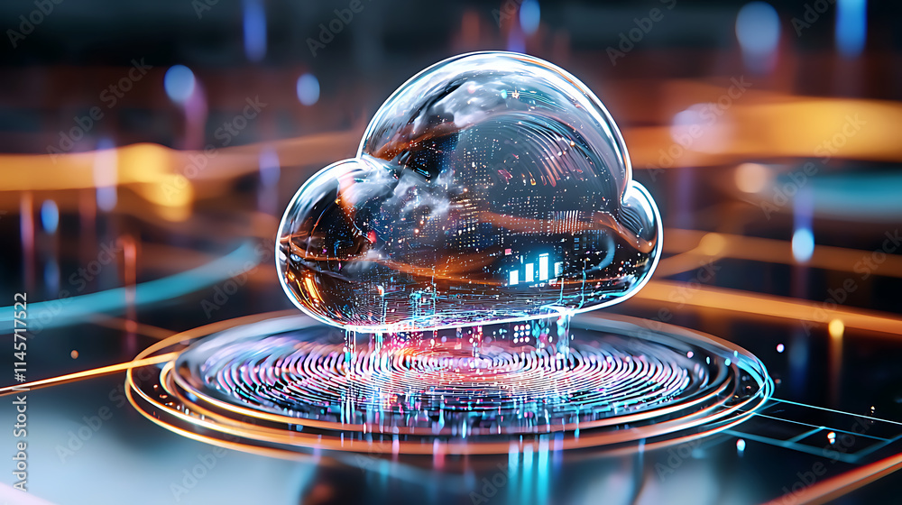 Poster cloud computing visualization digital space graphic design futuristic environment close-up view data