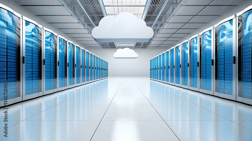 Poster data center operations high-tech facility digital infrastructure management modern environment wide-