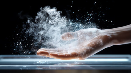 Mysterious smoke manipulation studio photography dark environment close-up view surreal concept