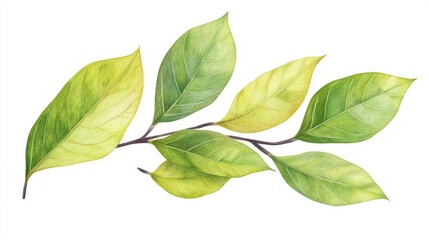Obraz premium cinnamon leaves arranged elegantly on a white background showcasing their vibrant green hues and natural textures for culinary or botanical use