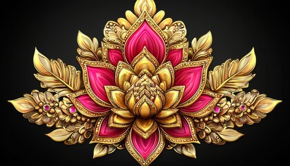 Ornate Gold and Pink Lotus Flower Design
