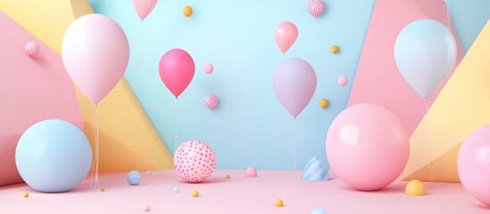 Pastel balloon celebration backdrop for congratulatory messages and festive events with vibrant colors and playful design elements.