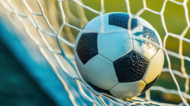 soccer ball in the goal net, suitable for advertising the sale of tickets or bets at a bookmaker