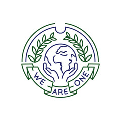 Simple Logo with hands and the Earth icon. Simple Logo with the Earth, highlighting the African and European continents. Ideal for web design, mobile apps, educational materials. Vector illustration