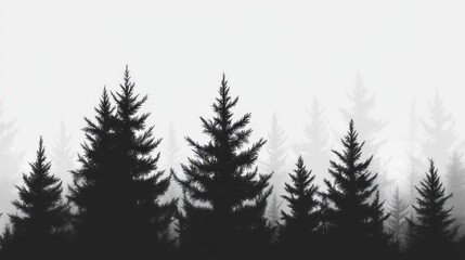 Fototapeta premium Monochromatic Pine Tree Forest Silhouette Creating an Abstract Nature Background for Design and Artistic Use