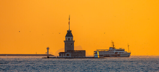 Maiden's Tower and Istanbul city skyline cityscape of Turkey
