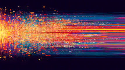 Abstract digital art depicting a vibrant flow of colorful data streams and light streaks.  Perfect for tech, AI, or futuristic themes.