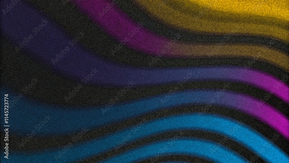 Poster dark blue purple black abstract grainy background, glowing vibrant color gradient shape, noise textu