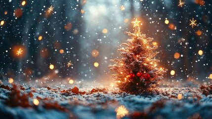 Winter Wonderland Christmas Tree with Snowflakes and Warm Lights Celebrating the Festive Season and New Year Cheer
