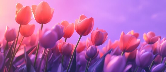 Women's Day Celebration with Beautiful Tulip Flowers Against a Soft Purple Background