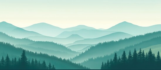 Obraz premium Serene mountain landscape with layered hills and tranquil forests in soft green hues creating a peaceful natural atmosphere.