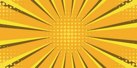 Pop art yellow comics book cartoon magazine cover. Cartoon funny retro pattern strip mock up. Vector halftone illustration. Vintage backdrop for comic superhero text, speech bubble, message.