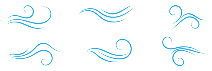 Doodle wind line sketch set. Hand drawn doodle wind motion, air blow, swirl elements. Sketch drawn air blow motion, smoke flow art, abstract line.