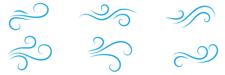 Doodle wind line sketch set. Hand drawn doodle wind motion, air blow, swirl elements. Sketch drawn air blow motion, smoke flow art, abstract line.