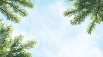 Pine branches framing a clear blue sky with ample copy space for nature-themed designs and projects