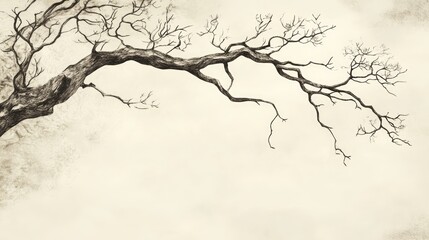 Obraz premium Intricate vintage tree branch illustration on a soft background ideal for artistic design and nature-themed projects.
