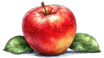 Juicy red apple with green leaves showcasing freshness and vitality perfect for healthy lifestyle promotions and natural food advertising