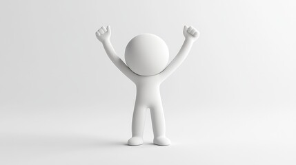 Joyful White 3D Person Celebrating Success - Minimalist Design