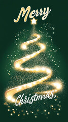 Obraz premium A green Christmas tree with a black background and the words' Merry Christmas' on it