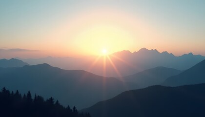 Obraz premium Serene Sunrise Over Majestic Mountain Ranges