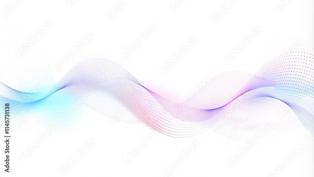 Aufkleber Flowing particles form waves, a gradient light pattern. Modern technology background. Horizontal particle waves in a halftone gradient. Abstract dots forming a flowing wave pattern