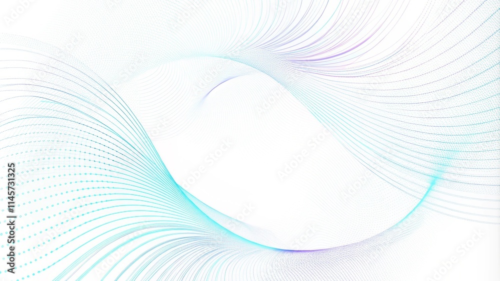 Aufkleber Flowing particles form waves, a gradient light pattern. Modern technology background. Horizontal particle waves in a halftone gradient. Abstract dots forming a flowing wave pattern