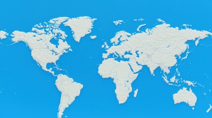 Fototapeta premium Minimalist world map illustration featuring grey textured continents isolated on a solid blue background.