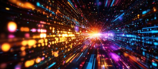 Naklejka premium Abstract digital background with motion blur depicting dynamic light trails and vibrant colors symbolizing speed and technology advancement.