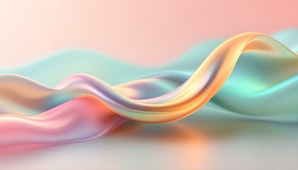 Obraz premium fluid representation of iridescent holographic waves, shifting colors in motion, creating an enchanting and dynamic background. An abstract representation of a holographic metal blob